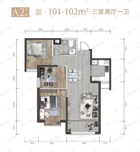 长城嘉峪苑二期3室2厅1卫户型图