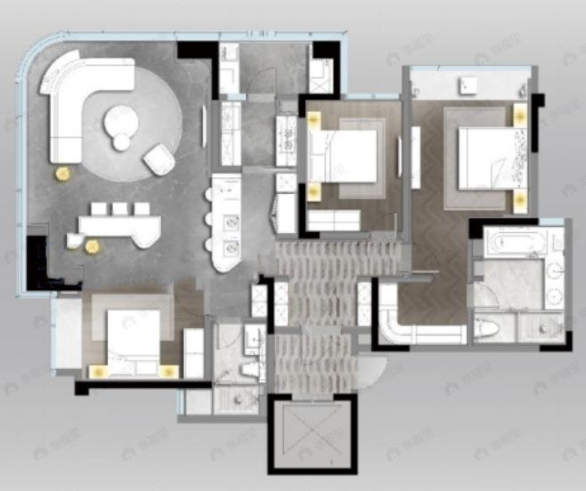 香港置地启元3室2厅2卫户型图