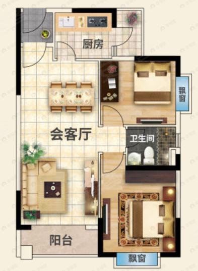 侨雅苑2室2厅1卫户型图