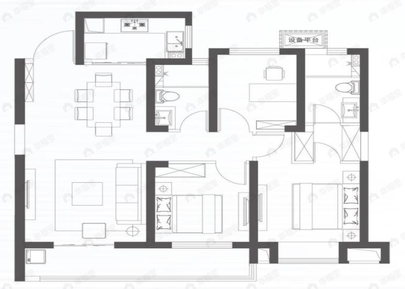 地铁时代云上城3室2厅2卫户型图