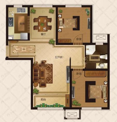 新业御园2室2厅1卫户型图