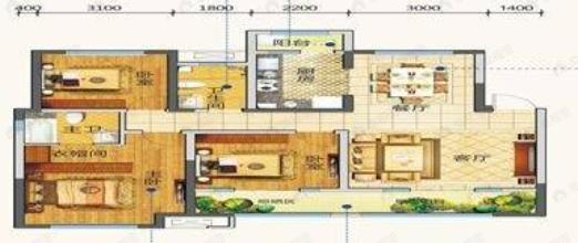 三沙源国际生态文化旅游度假区3室2厅2卫户型图