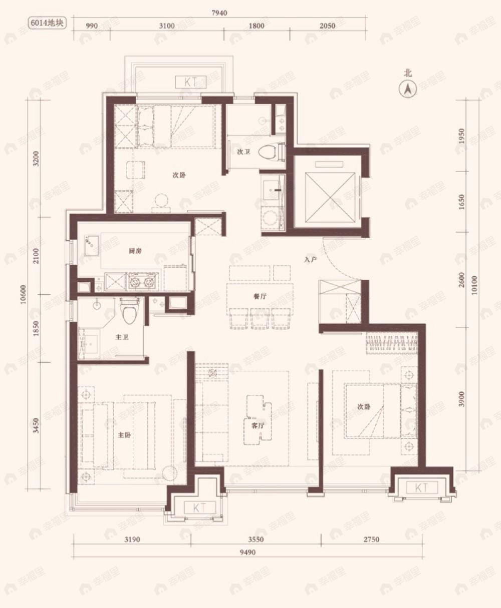 橡树湾3室2厅2卫户型图