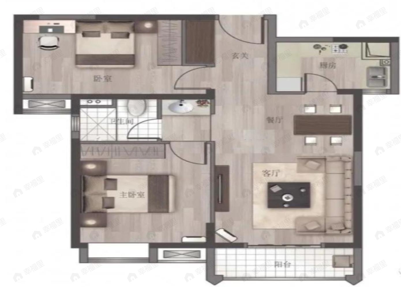 地铁盛观尚城2室2厅1卫户型图
