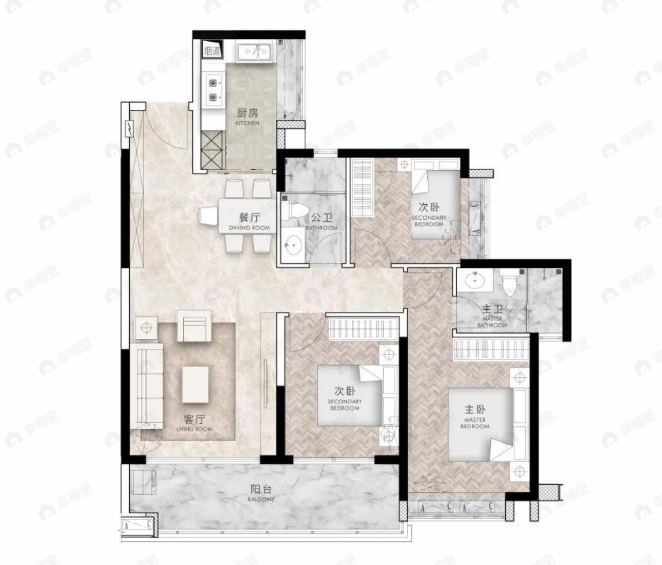 星河东悦湾3室2厅2卫户型图