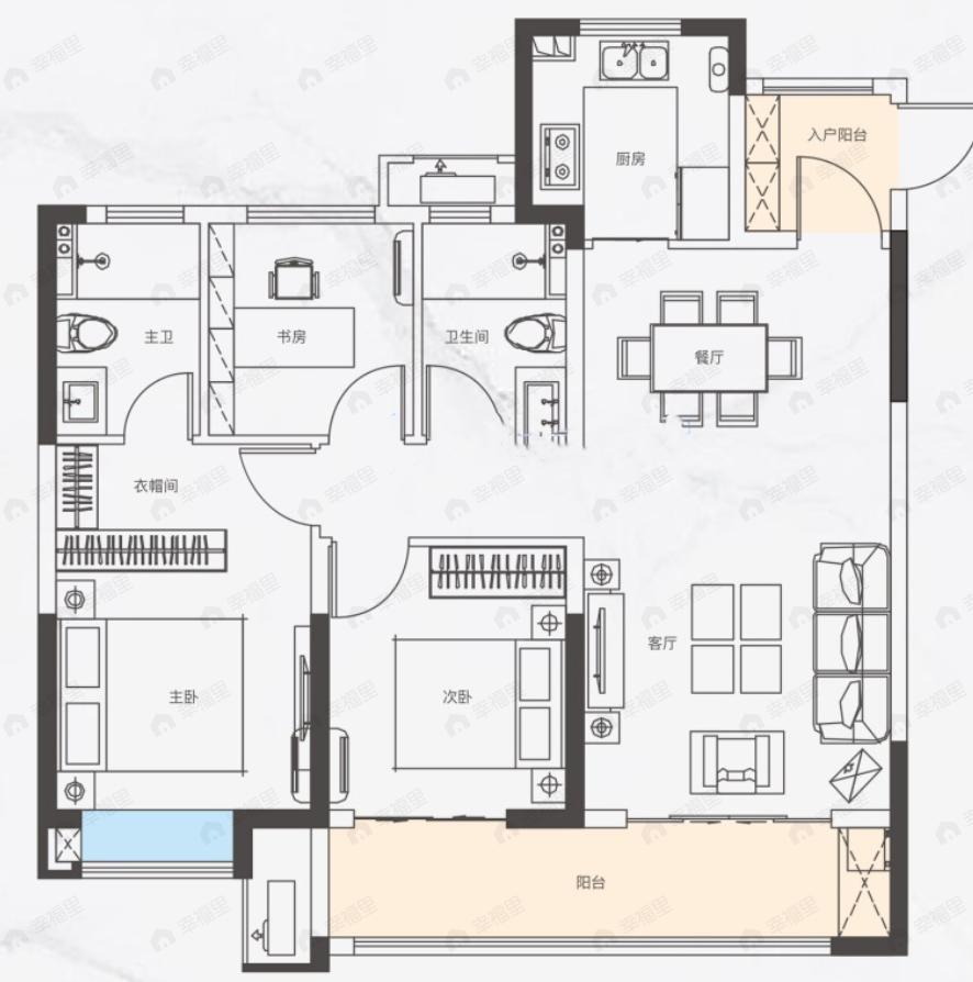 合创君悦府(西咸新区)3室2厅2卫户型图