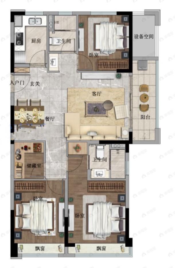 弘扬上坤西湖四季3室2厅2卫户型图
