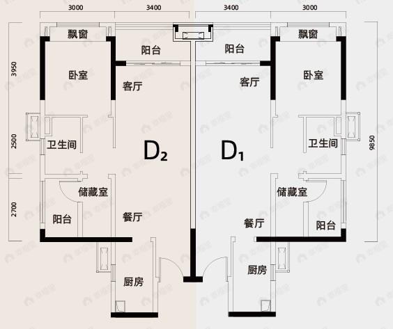 万科金域世家1室2厅1卫户型图