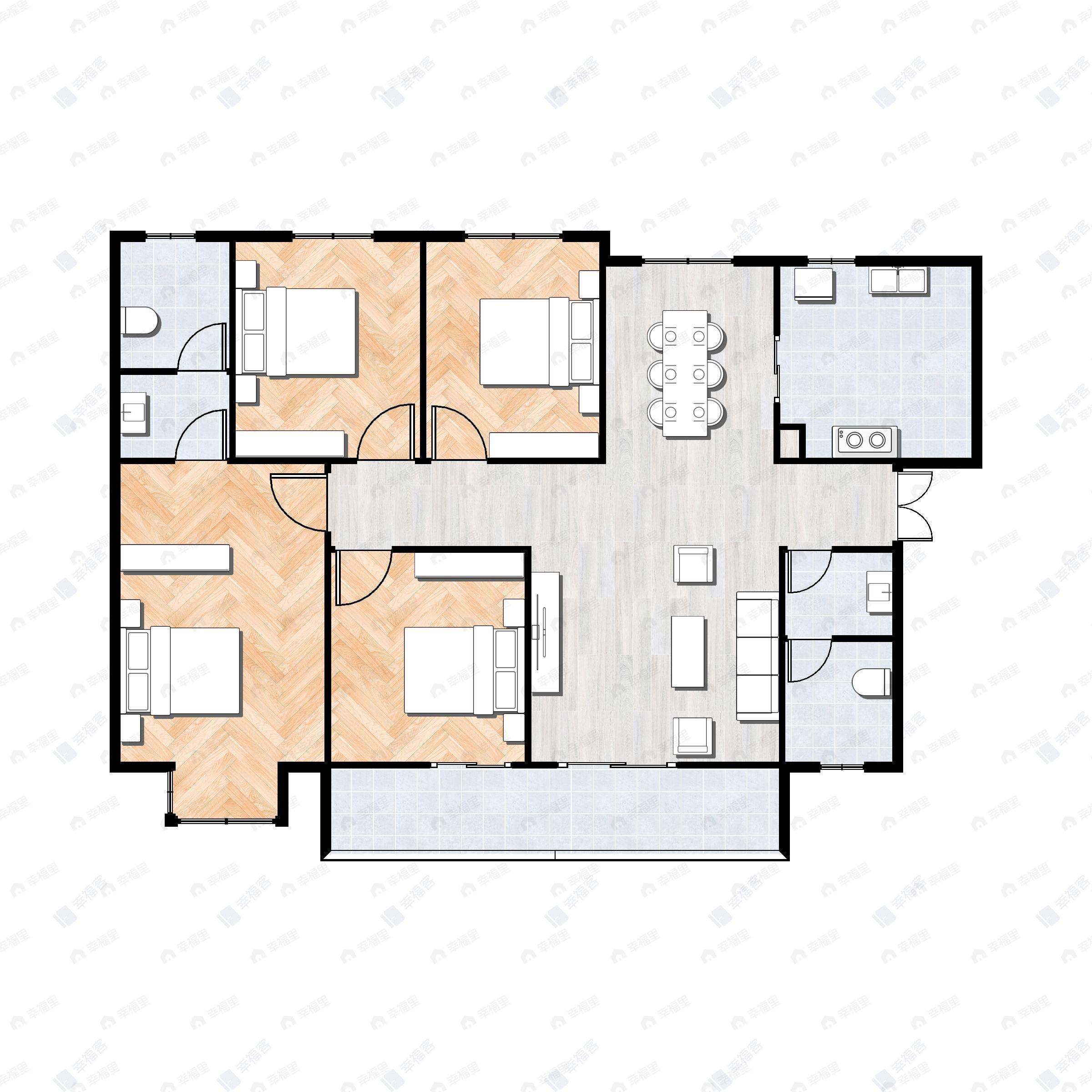 4室2厅2卫建面162平北|南户型图