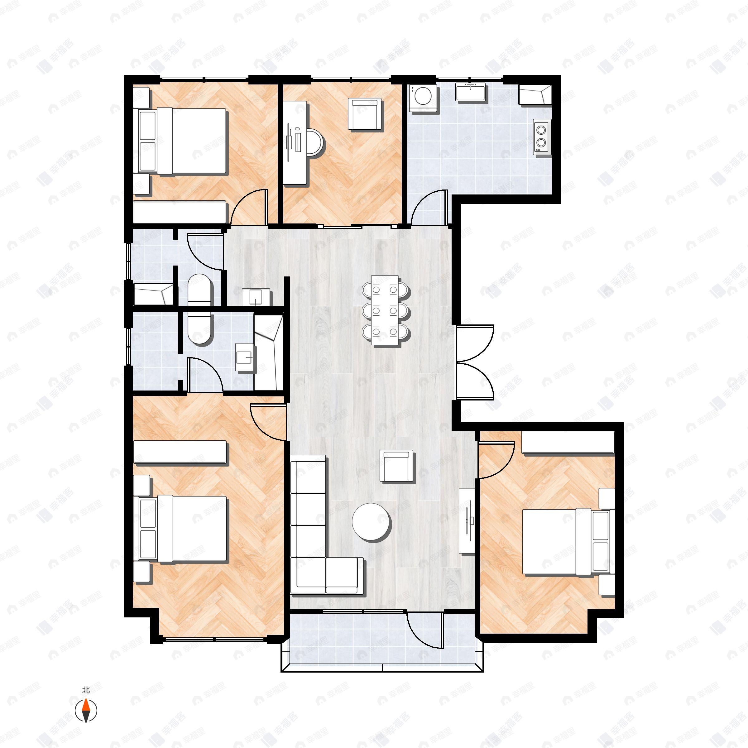 4室2厅2卫建面145平北|南户型图