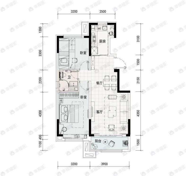沧州碧桂园凤凰城2室2厅1卫户型图