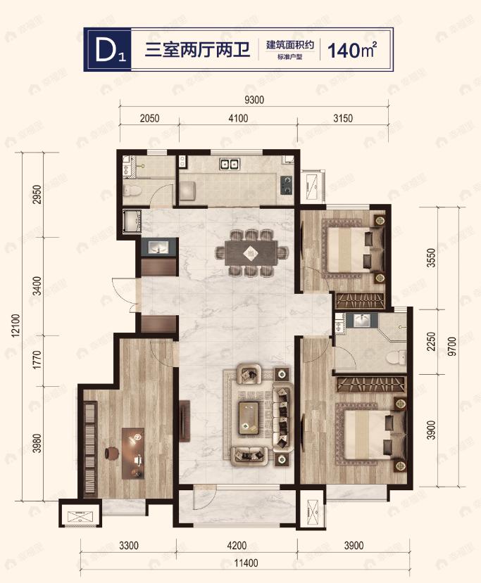 水山樾城3室2厅2卫户型图