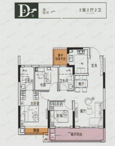联利文澜苑3室2厅2卫户型图