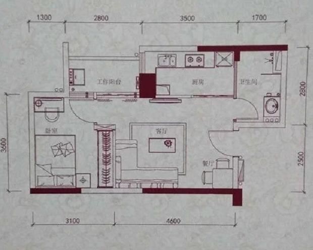 大新印记嘉兰轩1室1厅1卫户型图