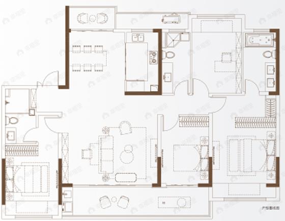 路劲美的竹林壹号4室2厅3卫户型图