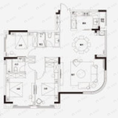 美联五福路1号3室2厅2卫户型图