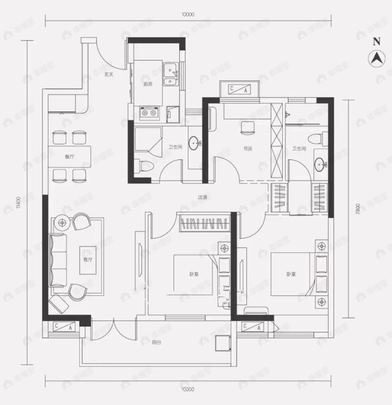 幸福时代大家3室2厅2卫户型图