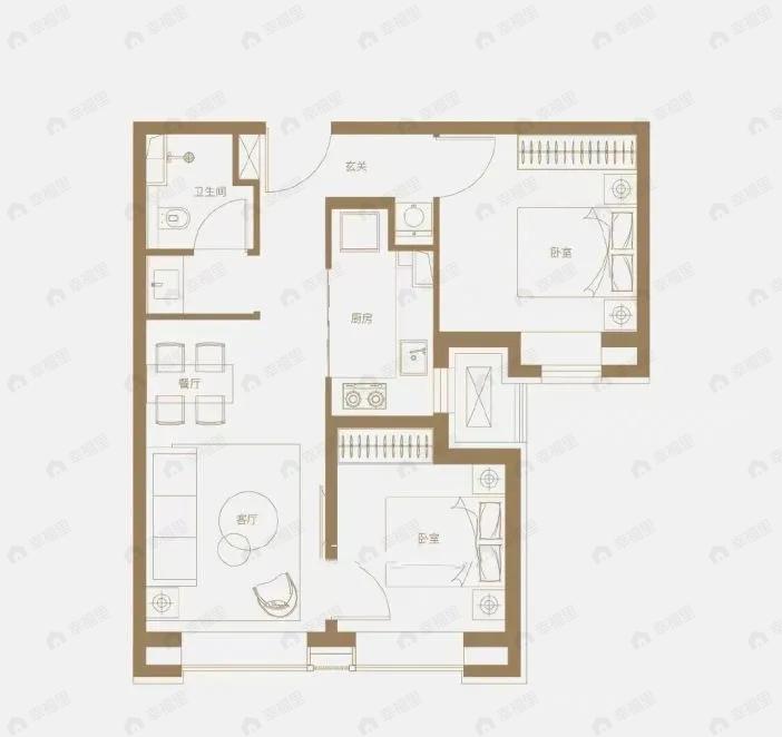 京投发展北熙区2室2厅1卫户型图