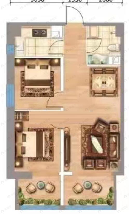 南海公元时代城2室2厅1卫户型图