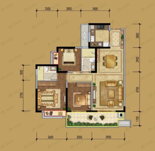 同森锦樾1号3室2厅2卫户型图