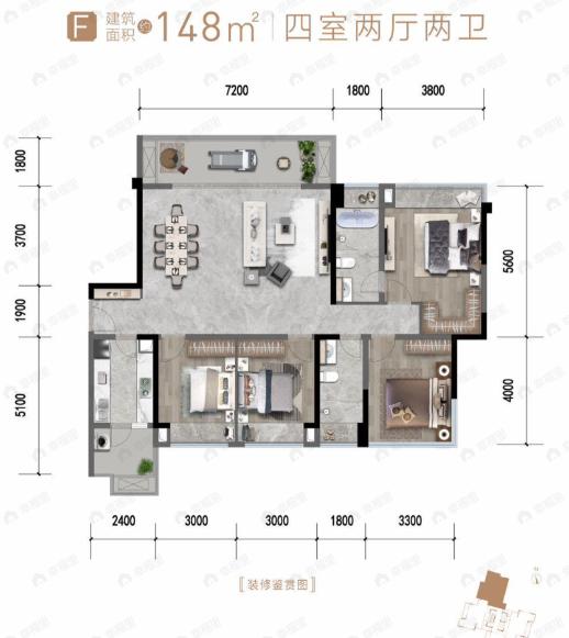 朗基紫境东来4室2厅2卫户型图