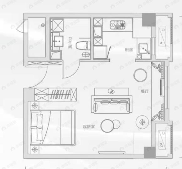 高新智尚1室2厅1卫户型图