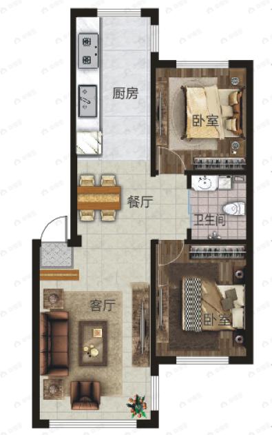 和平上河城2室2厅1卫户型图