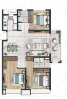 华侨城欢乐天地3室2厅2卫户型图