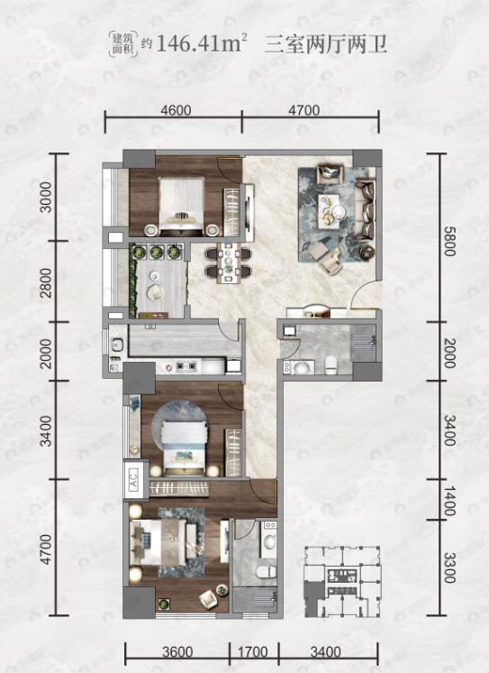 九锦云廷3室2厅2卫户型图