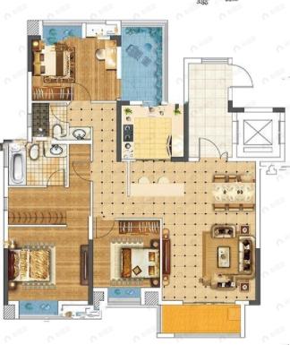 百瑞景滨江生活区3室2厅2卫户型图