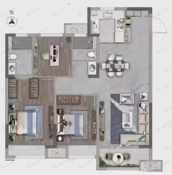 大家璞悦光年3室2厅2卫户型图