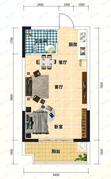 振宁星光广场1室1厅1卫户型图