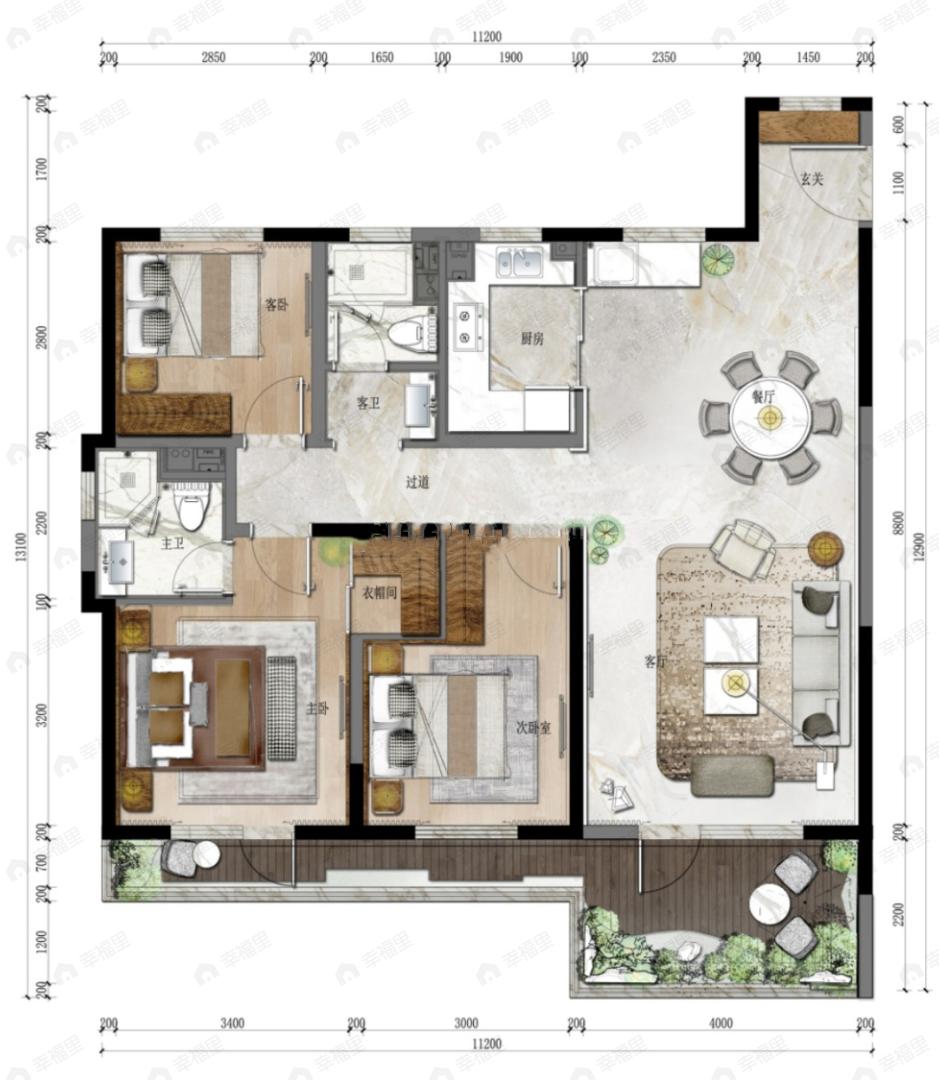 信联天地3室2厅2卫户型图