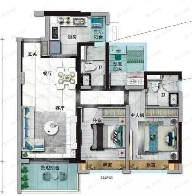 碧桂园·滨江天元3室2厅2卫户型图