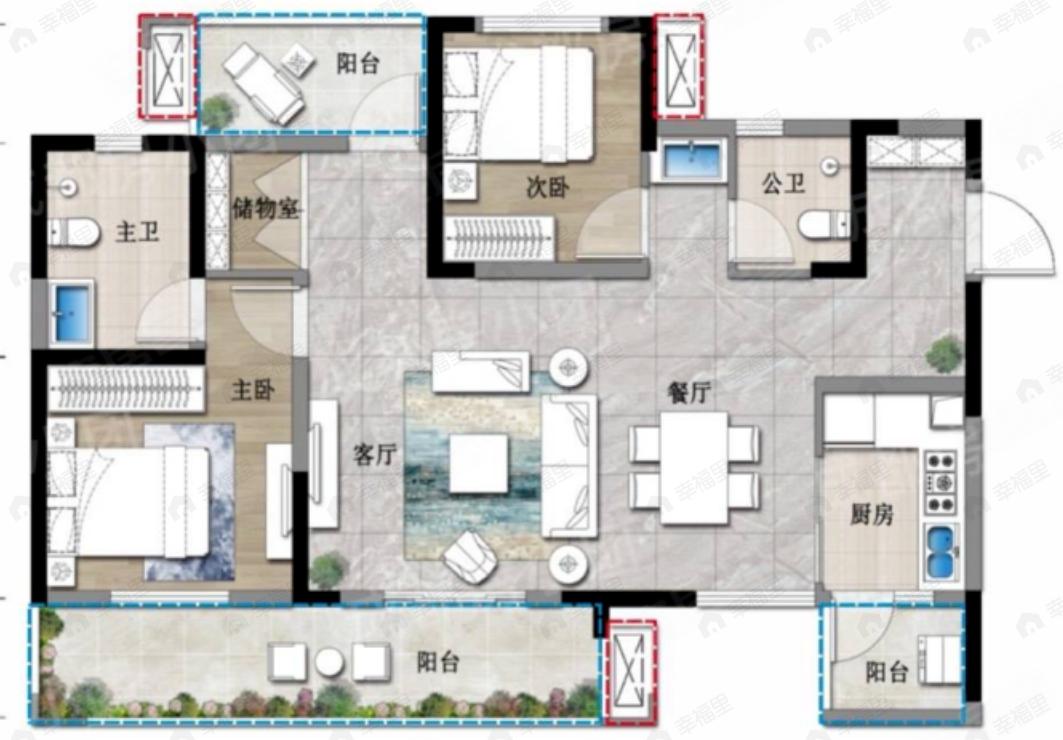 和瑞锦府3室2厅2卫户型图