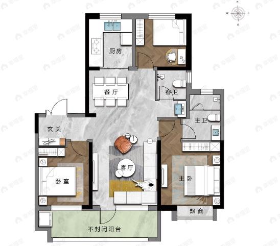 众成星光·朗悦府3室2厅2卫户型图