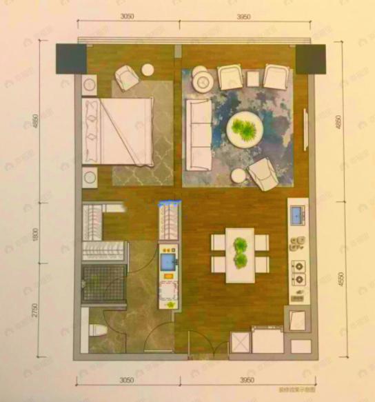 观音桥龙湖新壹街1室2厅1卫户型图