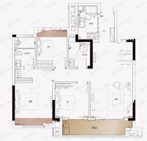 星悦城六期玺樾3室2厅2卫户型图
