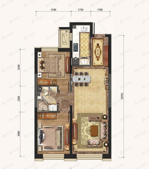 亿达青云天下2室2厅1卫户型图