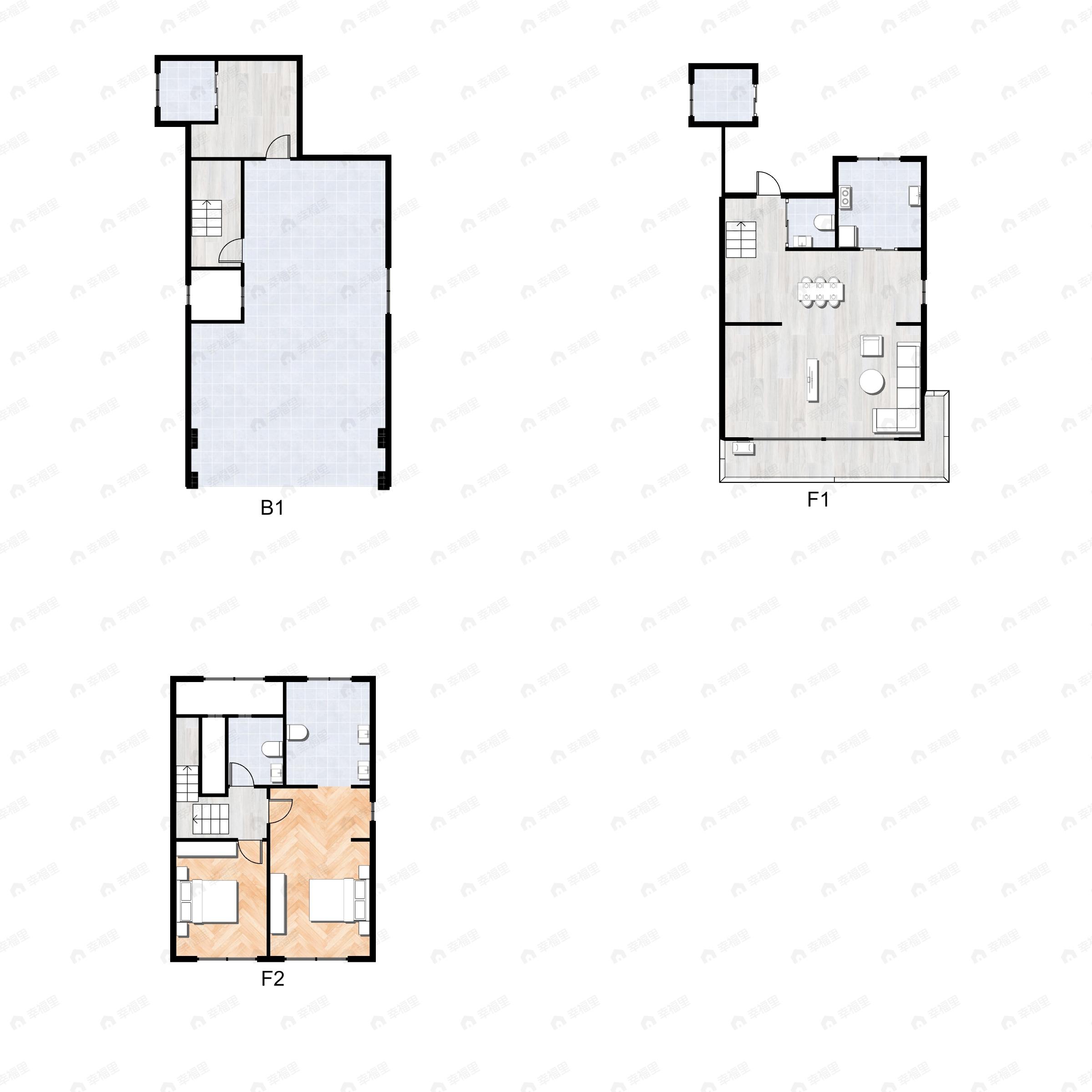2室2厅3卫建面125m²南户型图