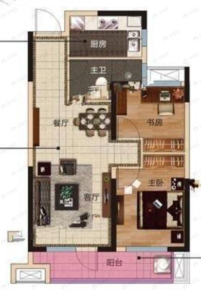 联发红墅东方2室2厅1卫户型图