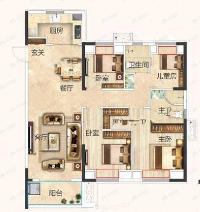 北辰孔雀城航天府4室2厅2卫户型图