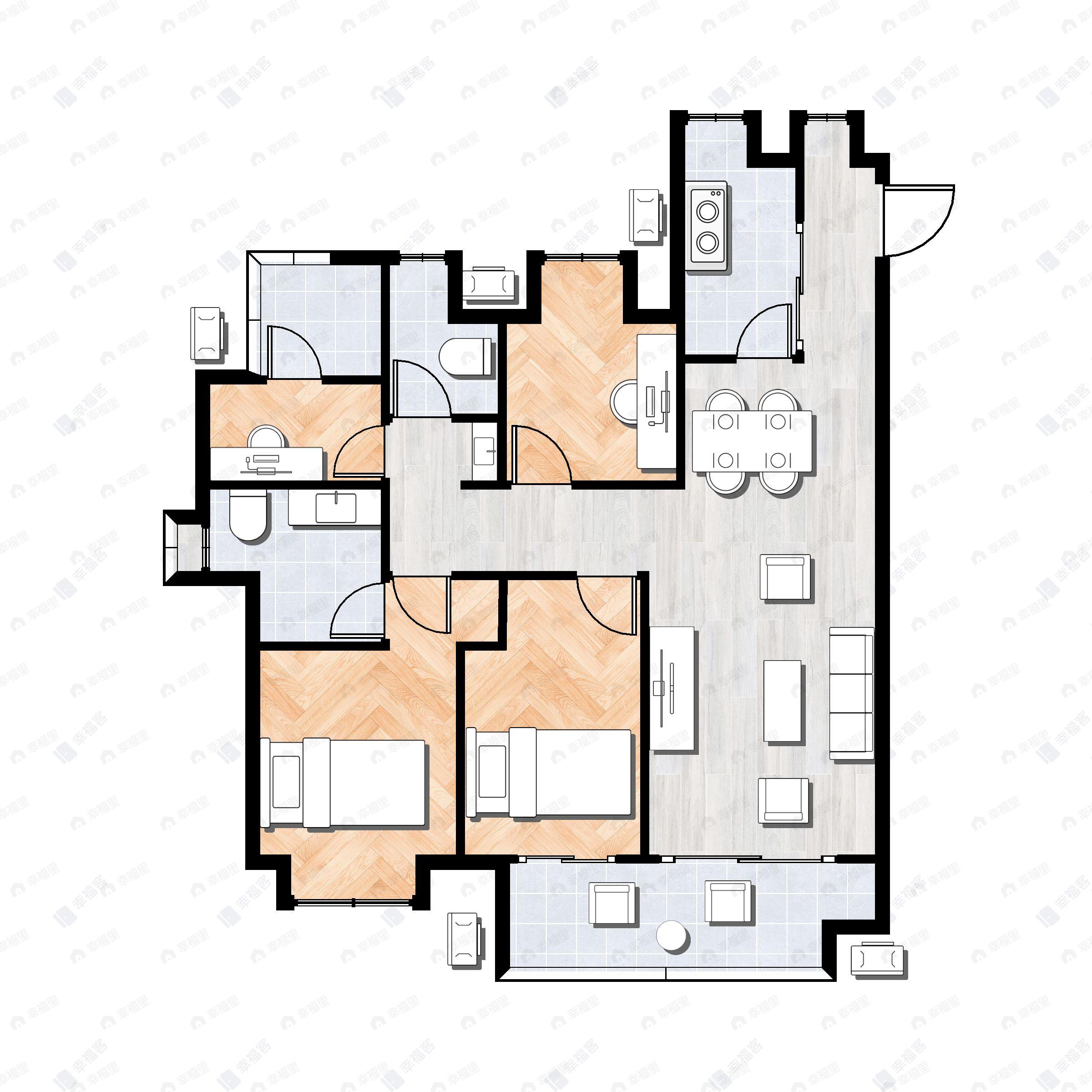 4室2厅2卫建面110平户型图