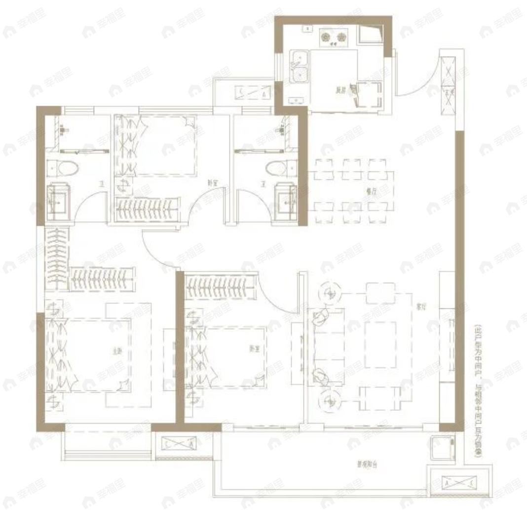 保利天汇3室2厅2卫户型图