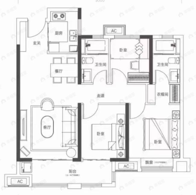美的君兰半岛3室2厅2卫户型图