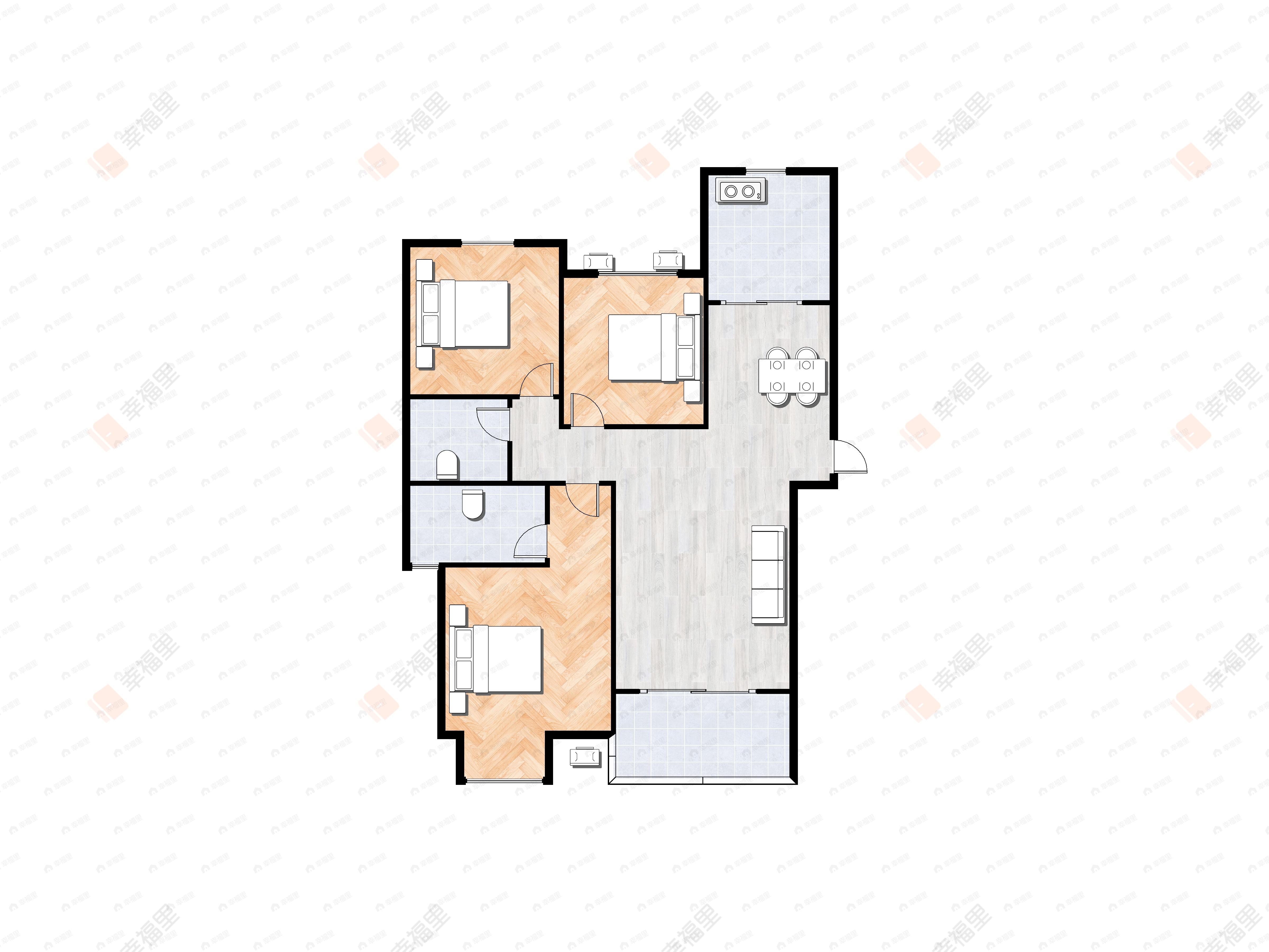3室2厅2卫建面124平南|北户型图