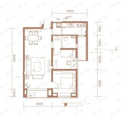 秦基诚园2室2厅1卫户型图