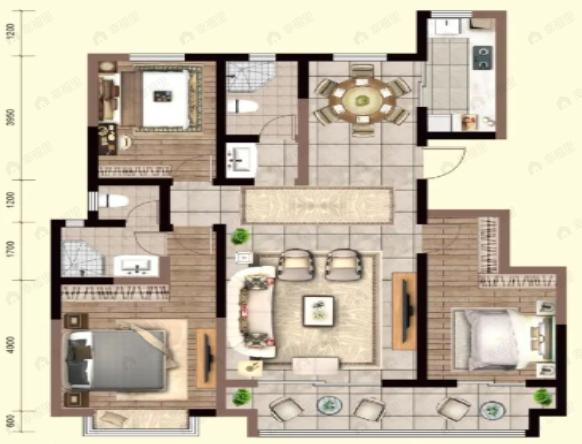 3室2厅2卫建面135m²北|南户型图
