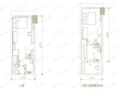 3室1厅2卫建面40平南|北户型图