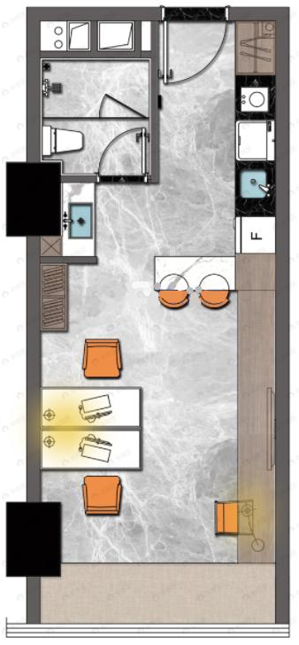 1室1厅1卫建面43m²南户型图